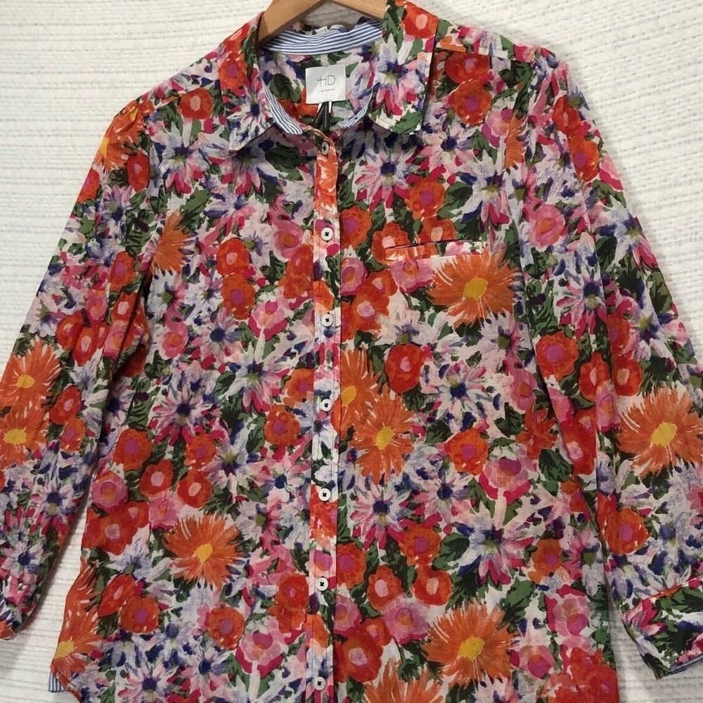 HD in Paris Floral Button Down Shirt Long Sleeve Casual Top Multicolor Size S
